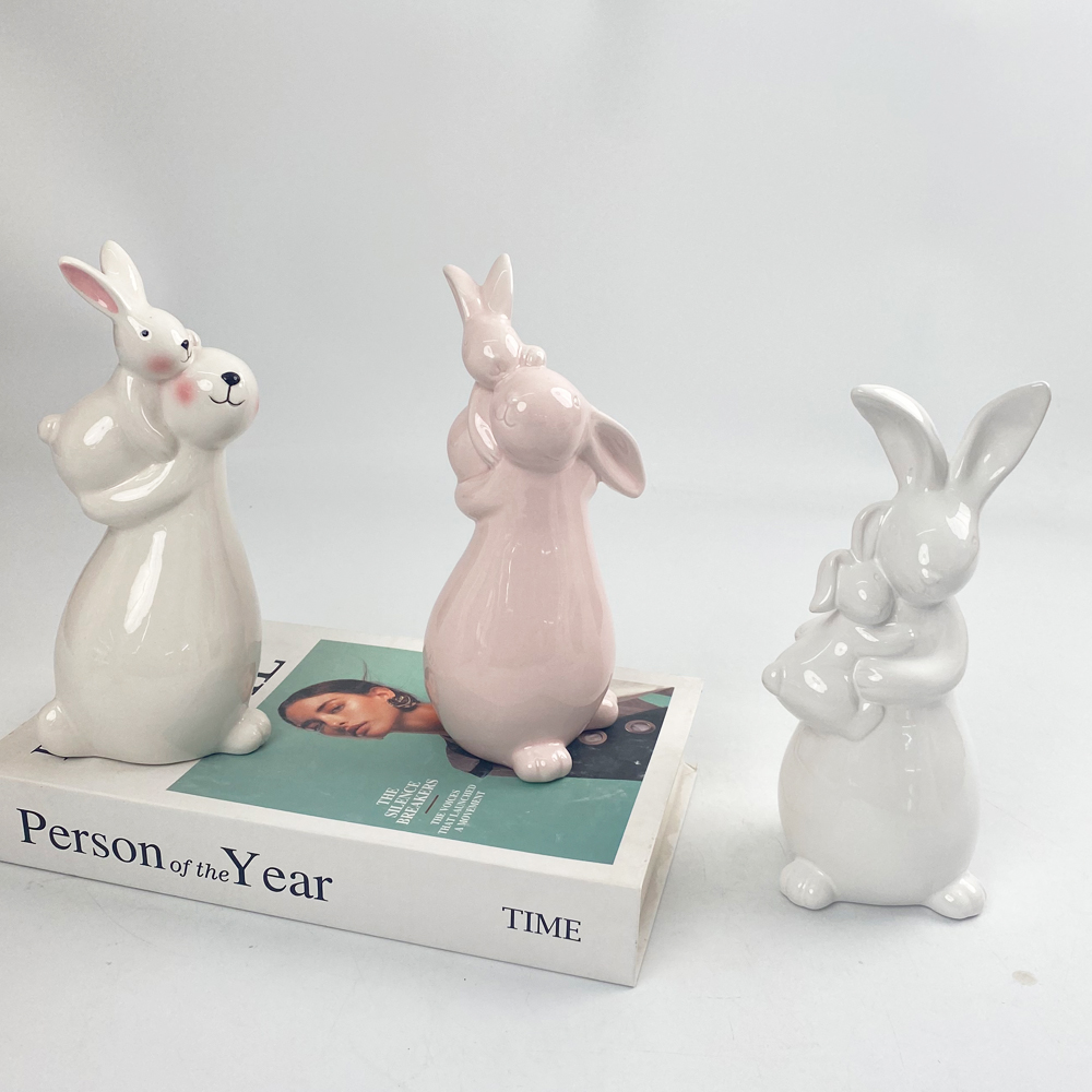 Porzellan-Festival-Häschen-Familienfigur, Keramik, Bankett, Haushalt, Kaninchen, Miniatur, Mutter, Ornament, Vater, Dekor, Kind, Geschenk, Handwerk 1