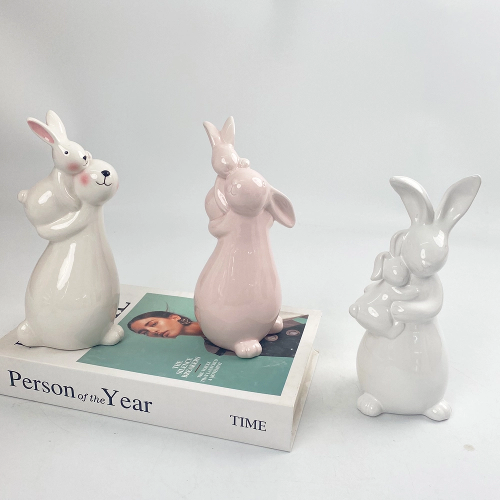 Figura de conejo de porcelana para familia, figura de cerámica para banquetes, miniatura para el hogar, adorno para madre, decoración para padre, regalo para niño, artesanía 1