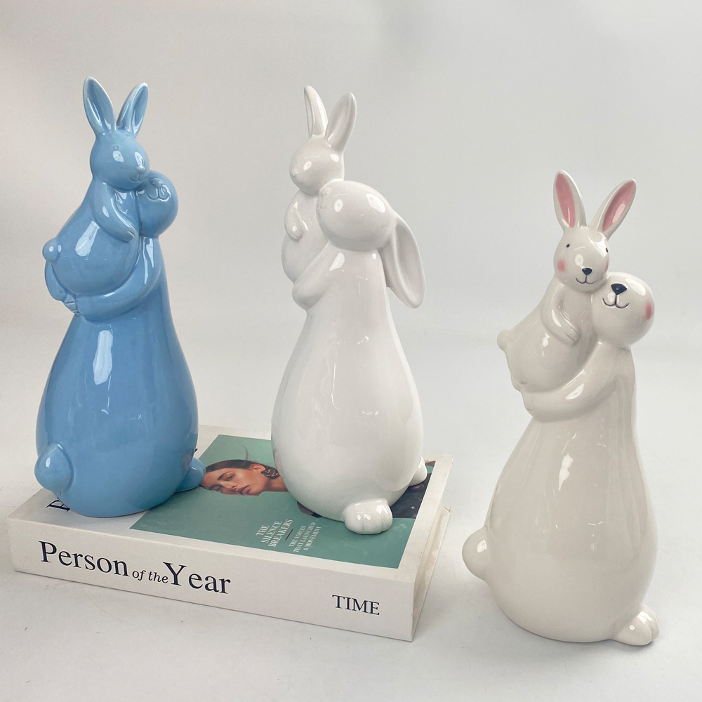 Porzellan-Festival-Häschen-Familienfigur, Keramik, Bankett, Haushalt, Kaninchen, Miniatur, Mutter, Ornament, Vater, Dekor, Kind, Geschenk, Handwerk 4
