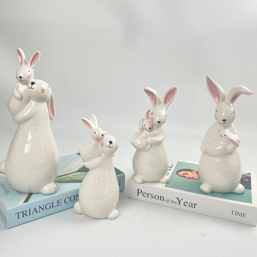 Porzellan-Festival-Häschen-Familienfigur, Keramik, Bankett, Haushalt, Kaninchen, Miniatur, Mutter, Ornament, Vater, Dekor, Kind, Geschenk, Handwerk 6