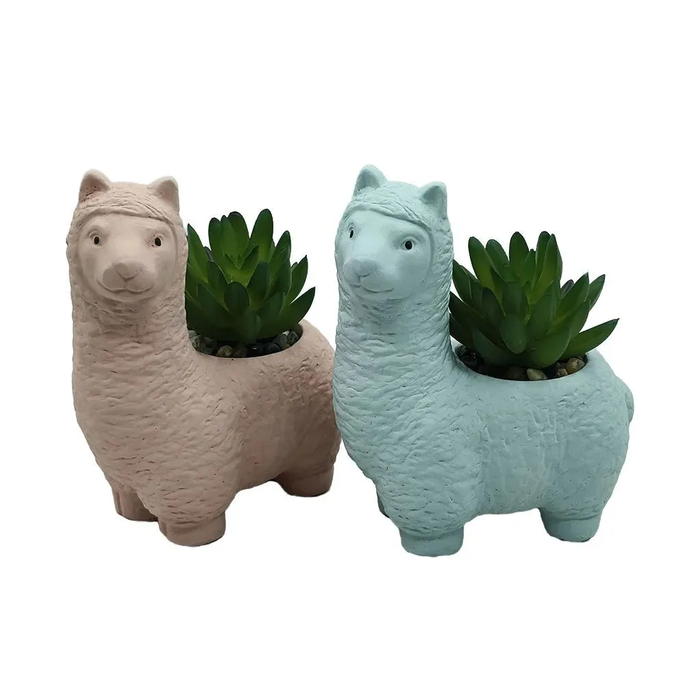 Decoración de jardín para el hogar, caja de almacenamiento de animales, cemento, bricolaje, linda jirafa, maceta para plantas suculentas 1
