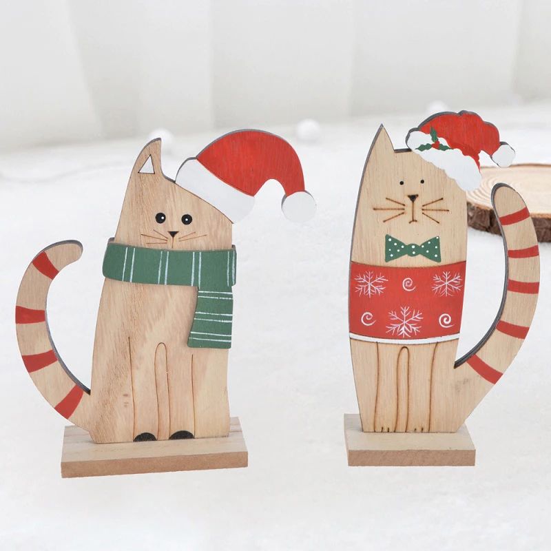 DIY Desktop Holz Katze Hirsch Ornament Home Dekorationen Hund Statue Weihnachten Dekorationen Zimmer Dekoration Zubehör 1