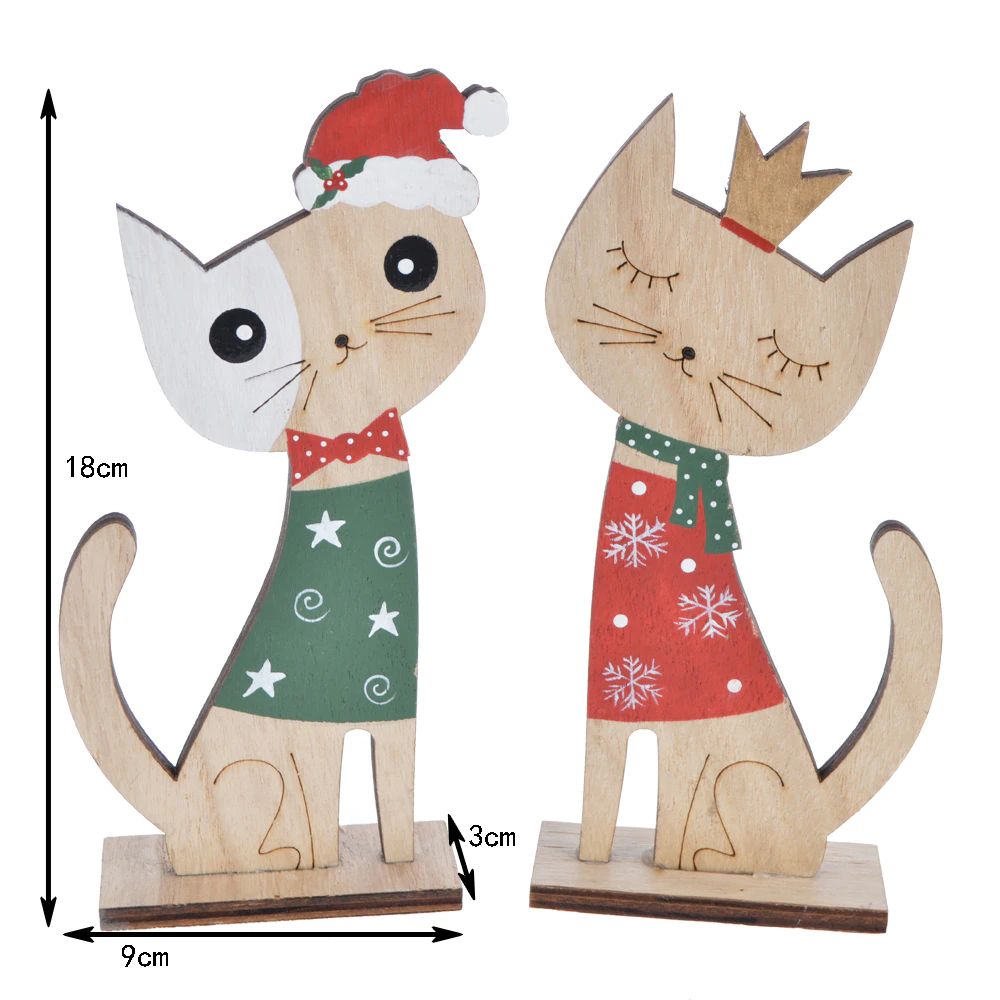DIY Desktop Holz Katze Hirsch Ornament Home Dekorationen Hund Statue Weihnachten Dekorationen Zimmer Dekoration Zubehör 2