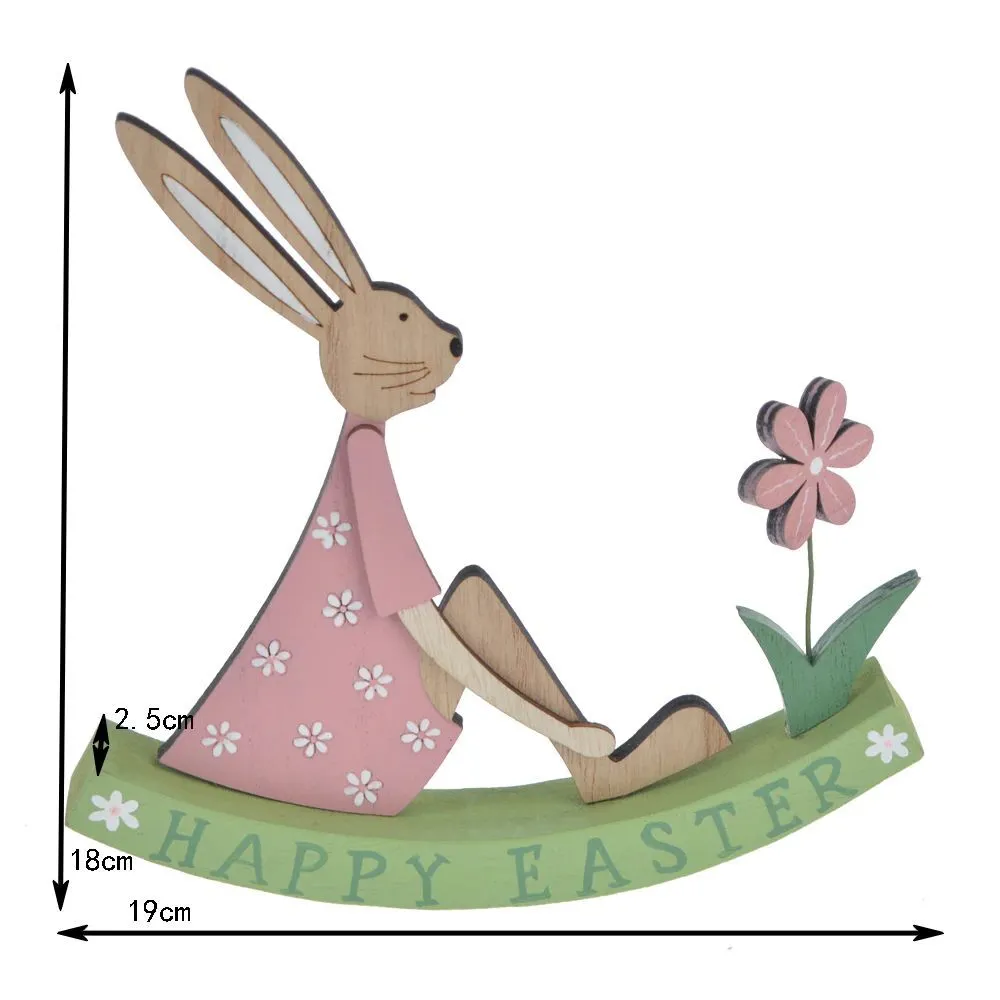 Adorno de conejo de madera para fiesta de Pascua, pájaro de Pascua creativo, decoración para el hogar, grafiti pintado, artesanías, decoración para fiesta de Pascua feliz 1