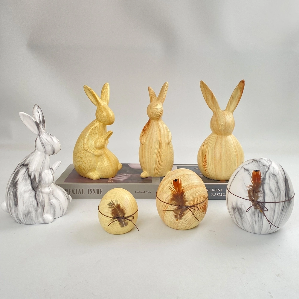 Figura de conejo de Pascua, linda estatua de huevo de cerámica, decoración de conejo de Pascua, centro de mesa, adorno de oficina 1