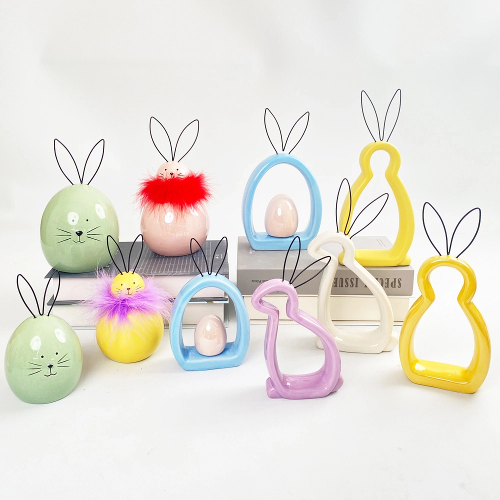 Schönes Kaninchen-Ornament, einfache Heimdekorationen, Figurine, Cartoon-Tier-Skulptur, Keramik-Kunsthandwerk, Wohnzimmer-Accessoires 1