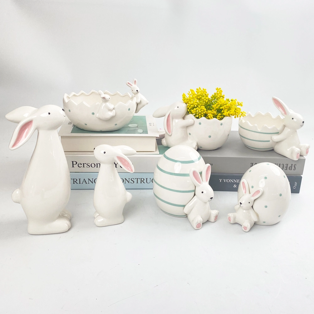 Canasta de Pascua de cerámica con forma de conejo, cuencos de porcelana para servir dulces, vajilla decorativa para el hogar, maceta 1
