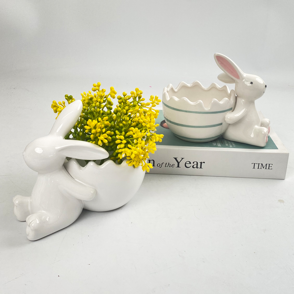 Keramik Kaninchen Ostern Korb Porzellan Bunny Schalen Süßigkeiten Servierschalen Hause Dekorative Geschirr Blumentopf 5