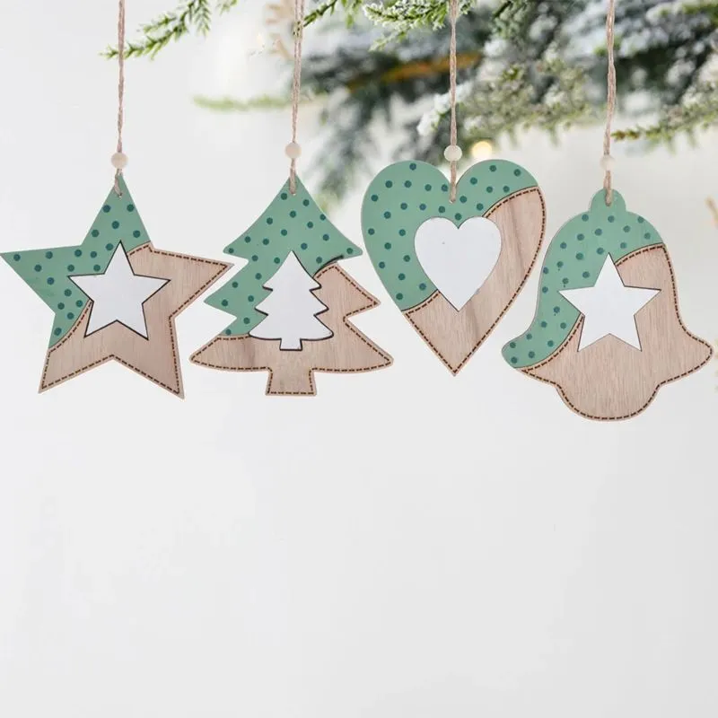 Preciosos adornos colgantes de madera para Navidad, color verde, para manualidades de madera, decoración para árbol de Navidad, juguetes para niños, regalos colgantes. 1