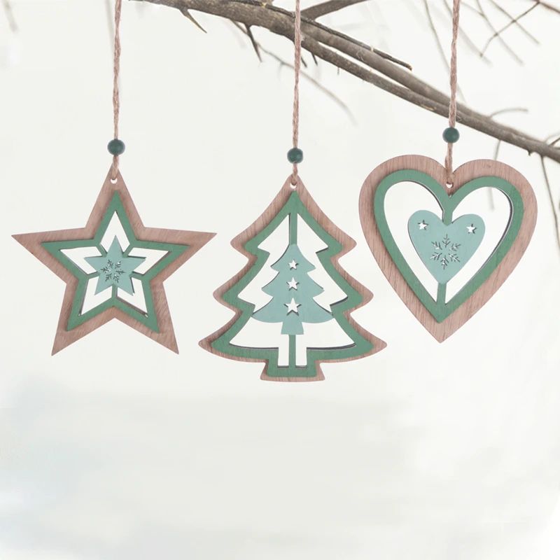Schöne grüne Weihnachtsdekoration aus Holz zum Aufhängen, Holzhandwerk, Weihnachtsbaum-Dekor, Kinderspielzeug, hängende Geschenke 2