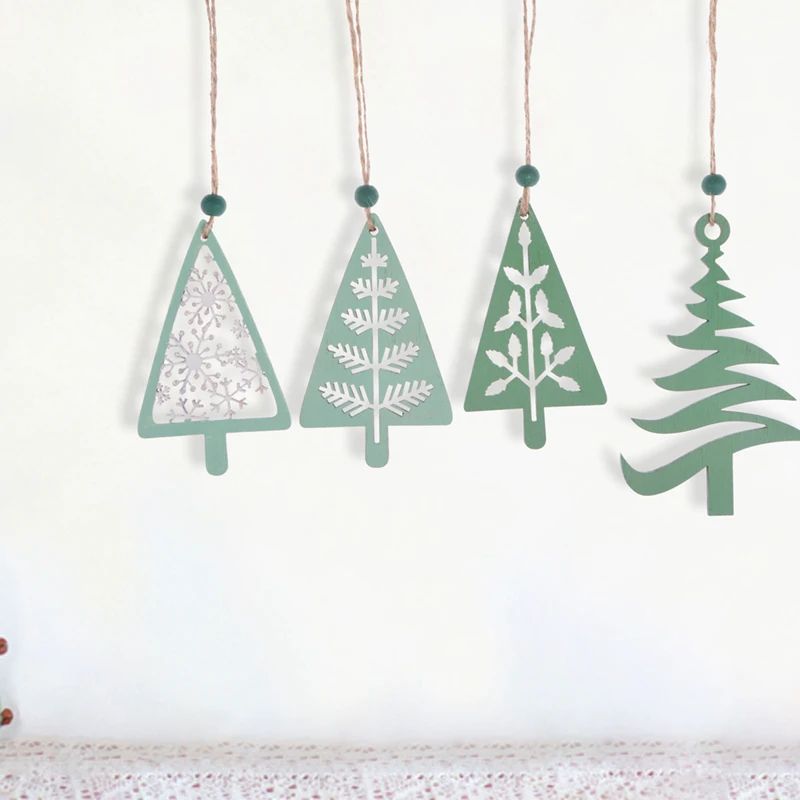 Schöne grüne Weihnachtsdekoration aus Holz zum Aufhängen, Holzhandwerk, Weihnachtsbaum-Dekor, Kinderspielzeug, hängende Geschenke 3