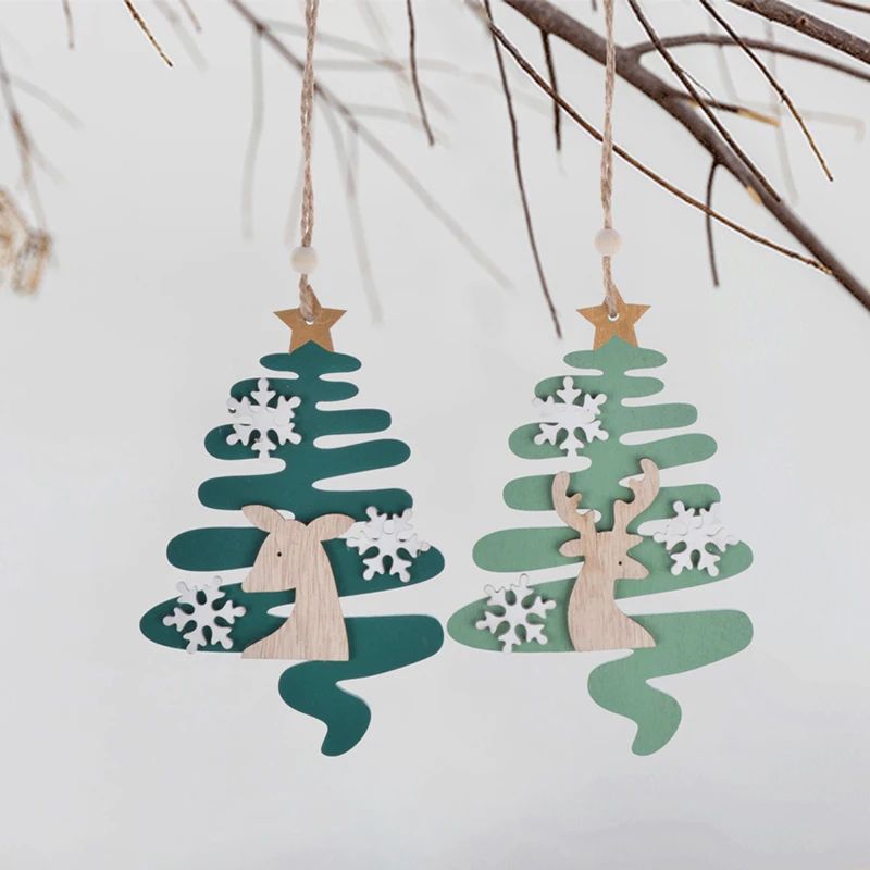 Schöne grüne Weihnachtsdekoration aus Holz zum Aufhängen, Holzhandwerk, Weihnachtsbaum-Dekor, Kinderspielzeug, hängende Geschenke 7
