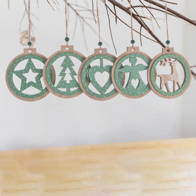Schöne grüne Weihnachtsdekoration aus Holz zum Aufhängen, Holzhandwerk, Weihnachtsbaum-Dekor, Kinderspielzeug, hängende Geschenke 6