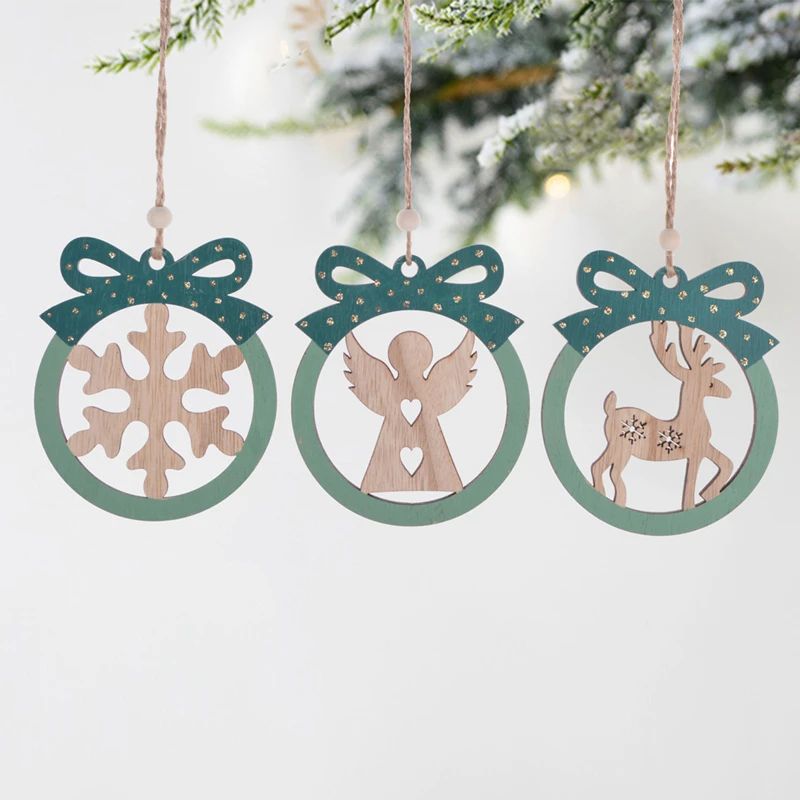 Schöne grüne Weihnachtsdekoration aus Holz zum Aufhängen, Holzhandwerk, Weihnachtsbaum-Dekor, Kinderspielzeug, hängende Geschenke 5