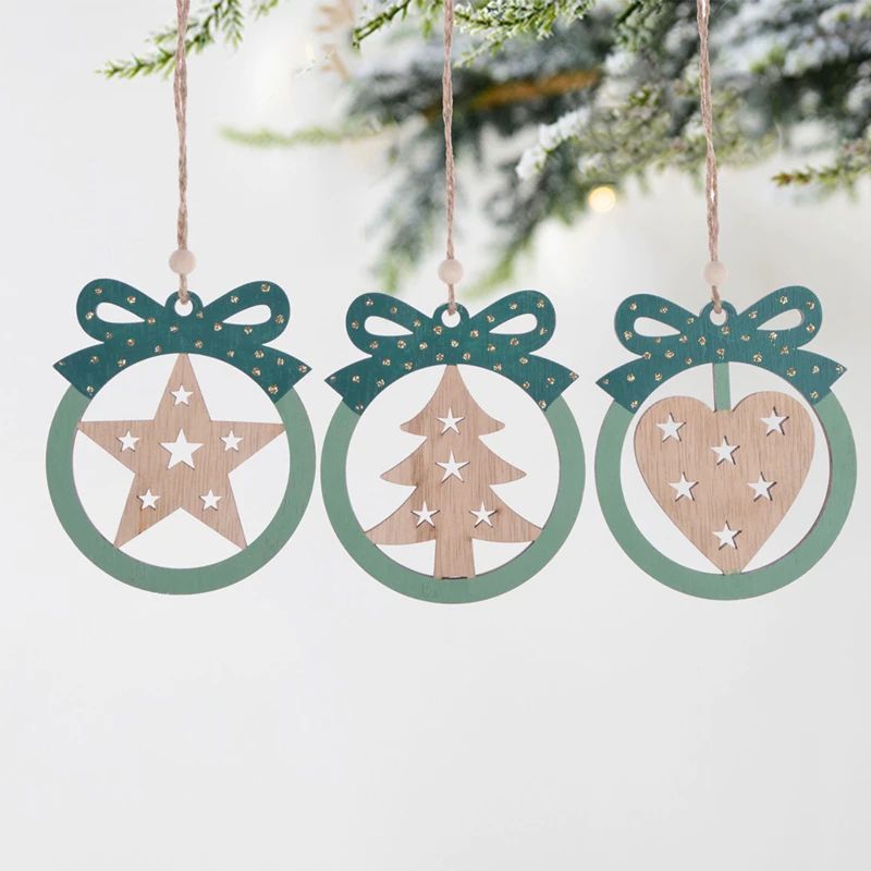 Schöne grüne Weihnachtsdekoration aus Holz zum Aufhängen, Holzhandwerk, Weihnachtsbaum-Dekor, Kinderspielzeug, hängende Geschenke 4