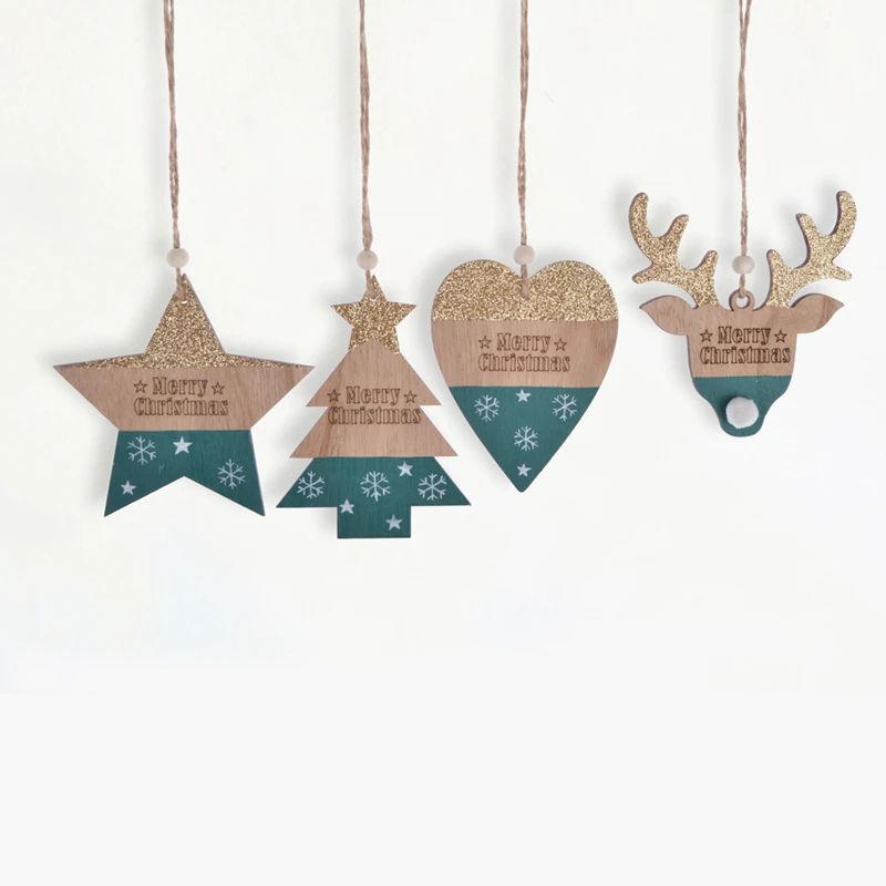 Schöne grüne Weihnachtsdekoration aus Holz zum Aufhängen, Holzhandwerk, Weihnachtsbaum-Dekor, Kinderspielzeug, hängende Geschenke 8