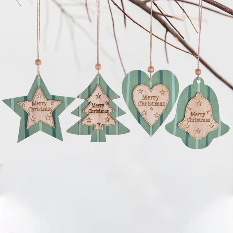 Schöne grüne Weihnachtsdekoration aus Holz zum Aufhängen, Holzhandwerk, Weihnachtsbaum-Dekor, Kinderspielzeug, hängende Geschenke 10