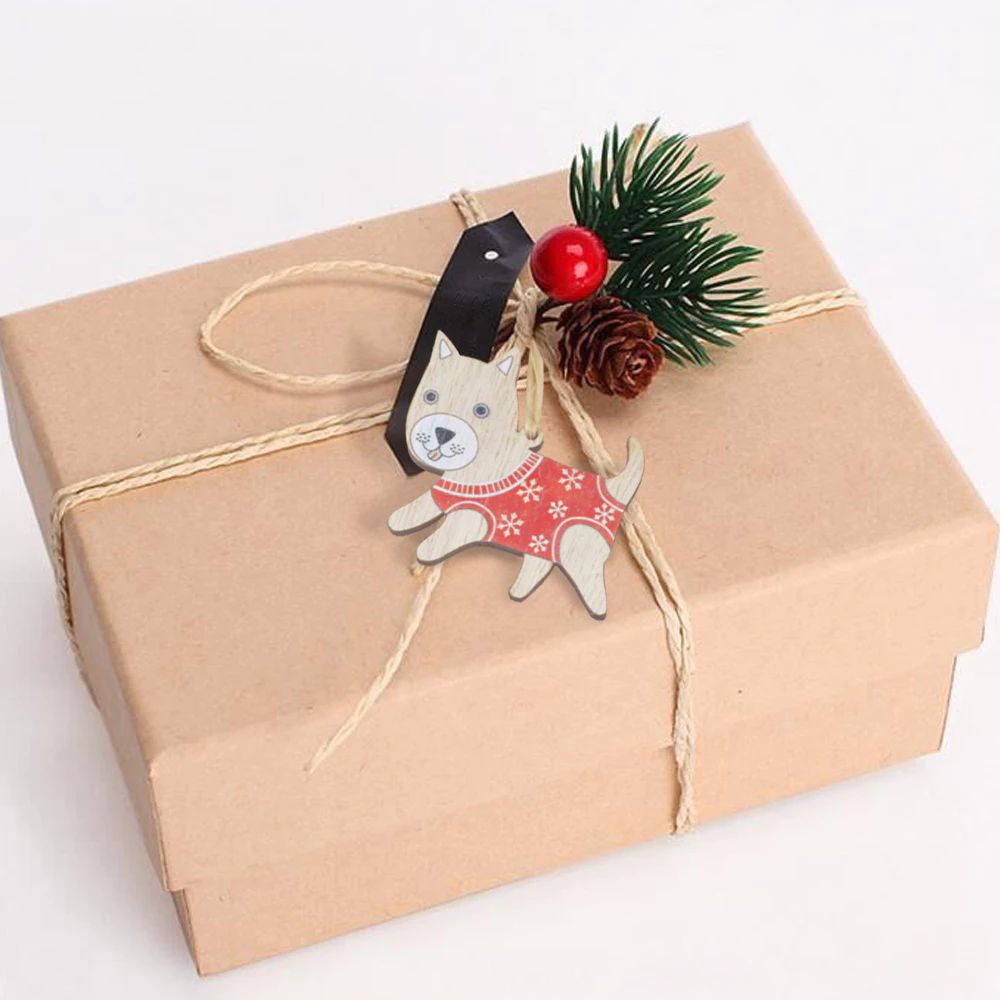 8 piezas/caja de adornos colgantes de madera para Navidad, gnomos, ciervos, para árbol de Navidad, decoración navideña para el hogar, de madera 4