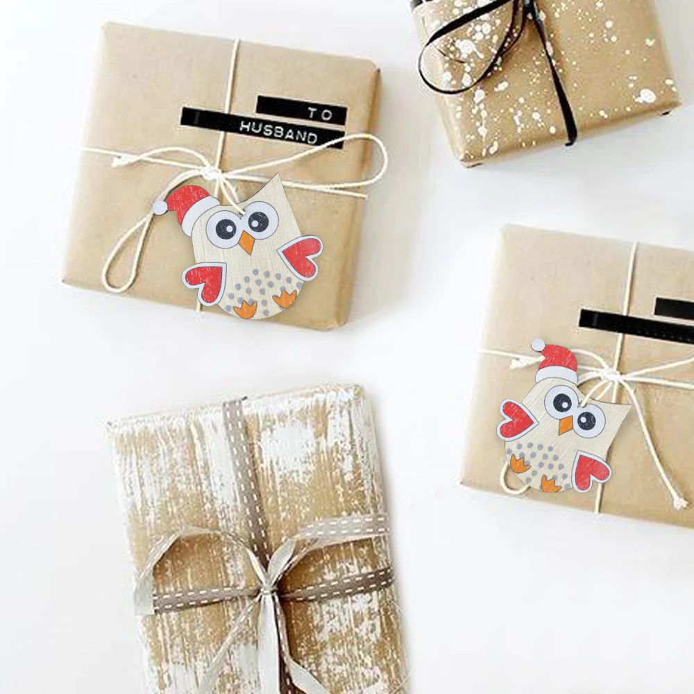 8 piezas/caja de adornos colgantes de madera para Navidad, gnomos, ciervos, para árbol de Navidad, decoración navideña para el hogar, de madera 6