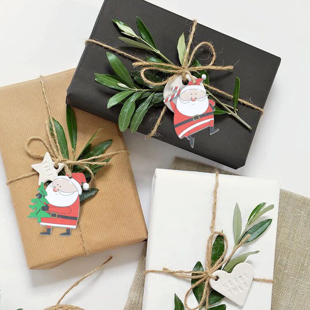 8 piezas/caja de adornos colgantes de madera para Navidad, gnomos, ciervos, para árbol de Navidad, decoración navideña para el hogar, de madera 8