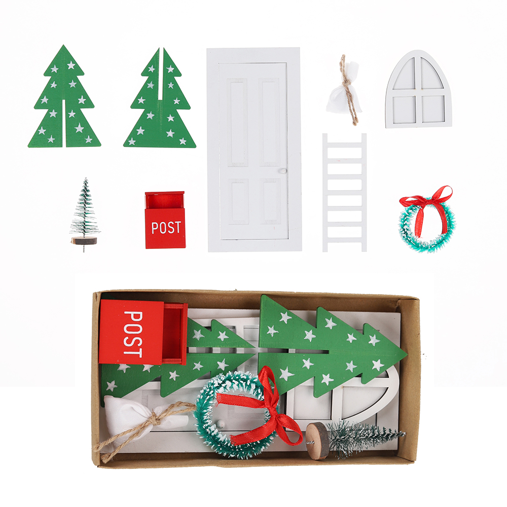 Muebles de casa de muñecas de Navidad, manualidades para niños, regalo, juego de accesorios para puerta de hadas en miniatura 3