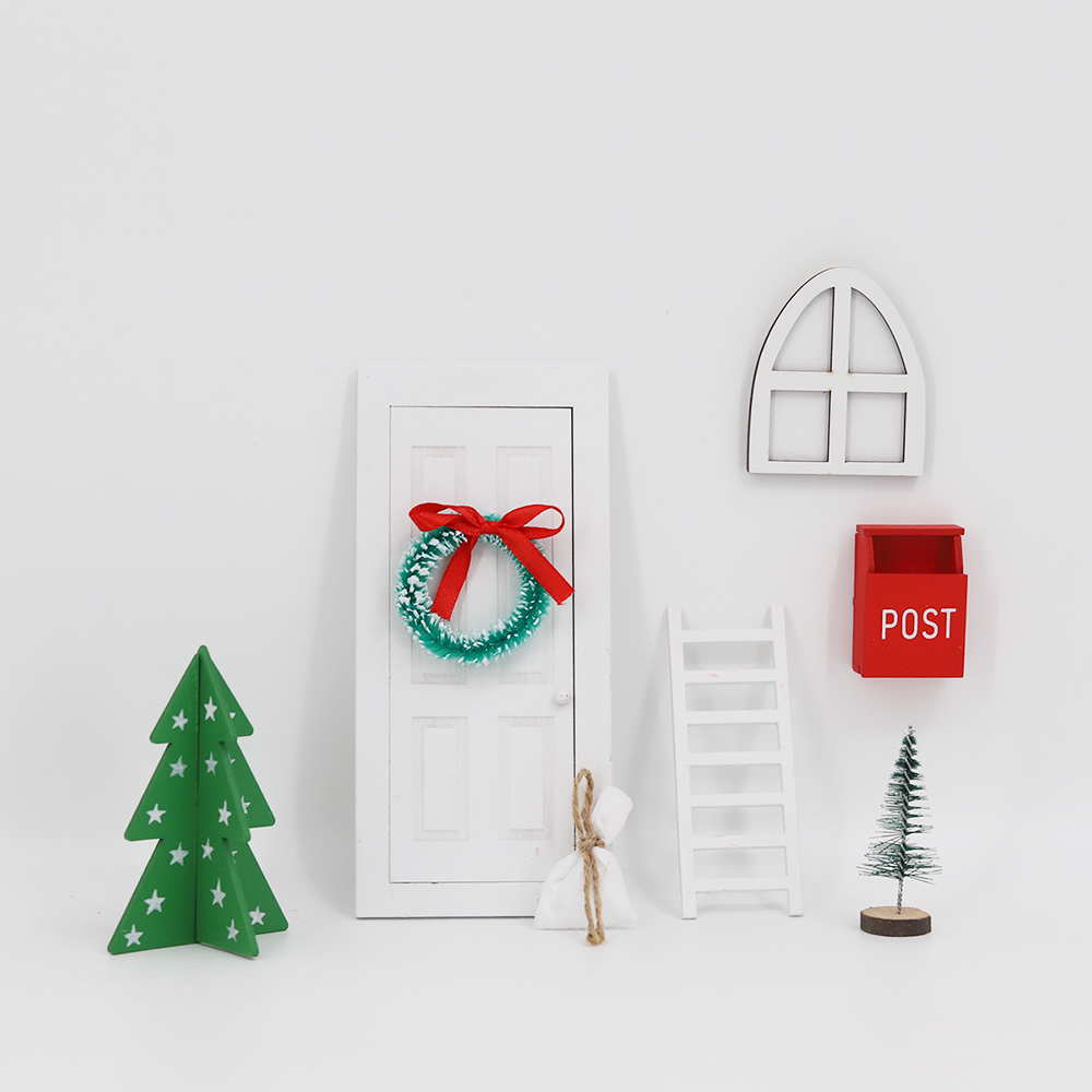 Muebles de casa de muñecas de Navidad, manualidades para niños, regalo, juego de accesorios para puerta de hadas en miniatura 5