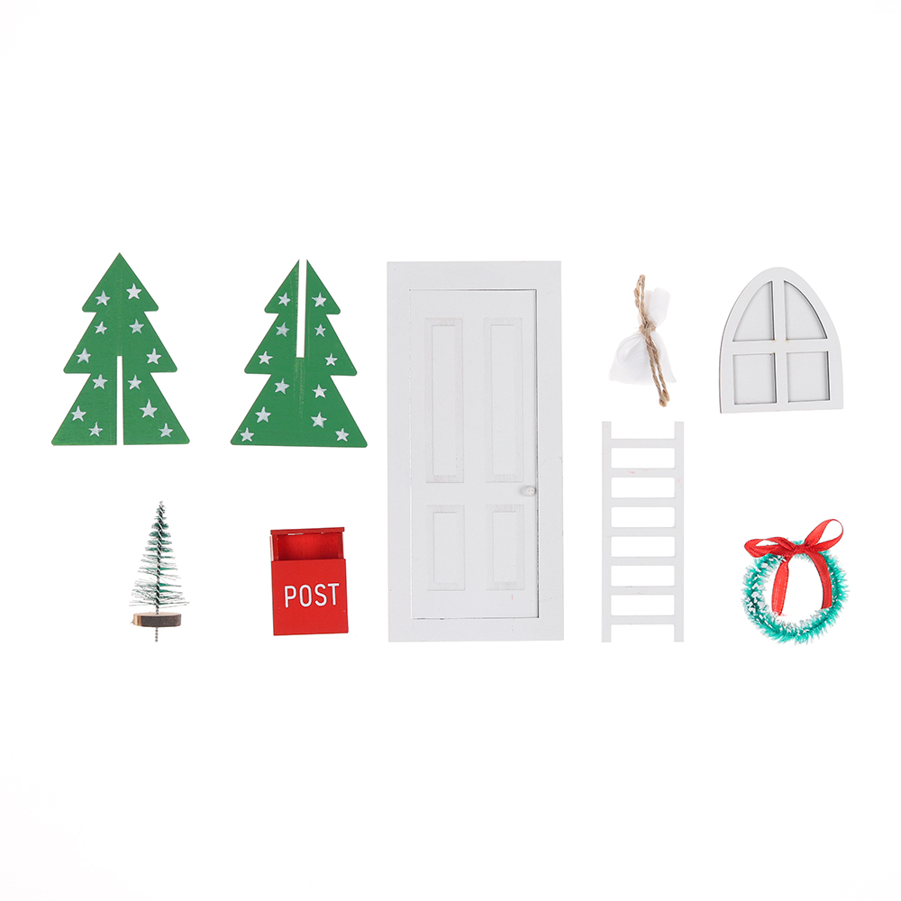 Muebles de casa de muñecas de Navidad, manualidades para niños, regalo, juego de accesorios para puerta de hadas en miniatura 9