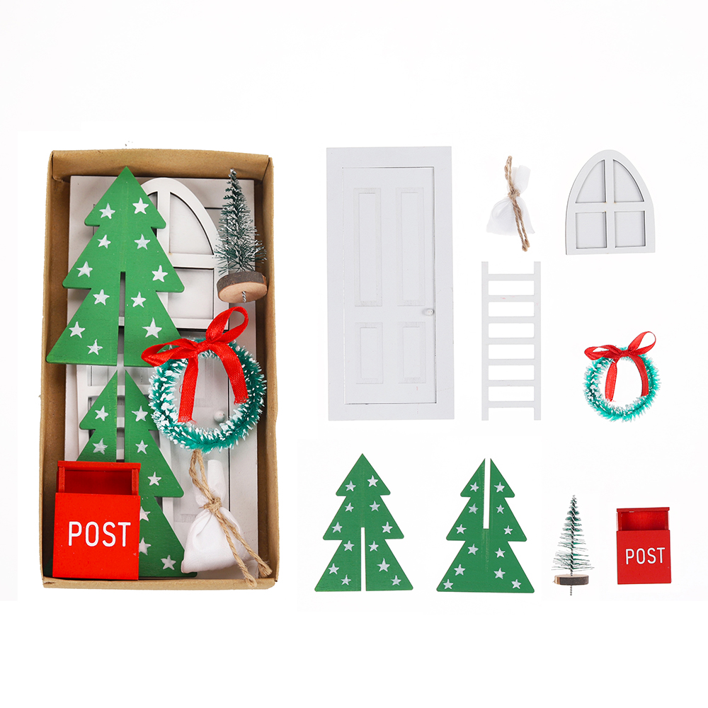 Muebles de casa de muñecas de Navidad, manualidades para niños, regalo, juego de accesorios para puerta de hadas en miniatura 8
