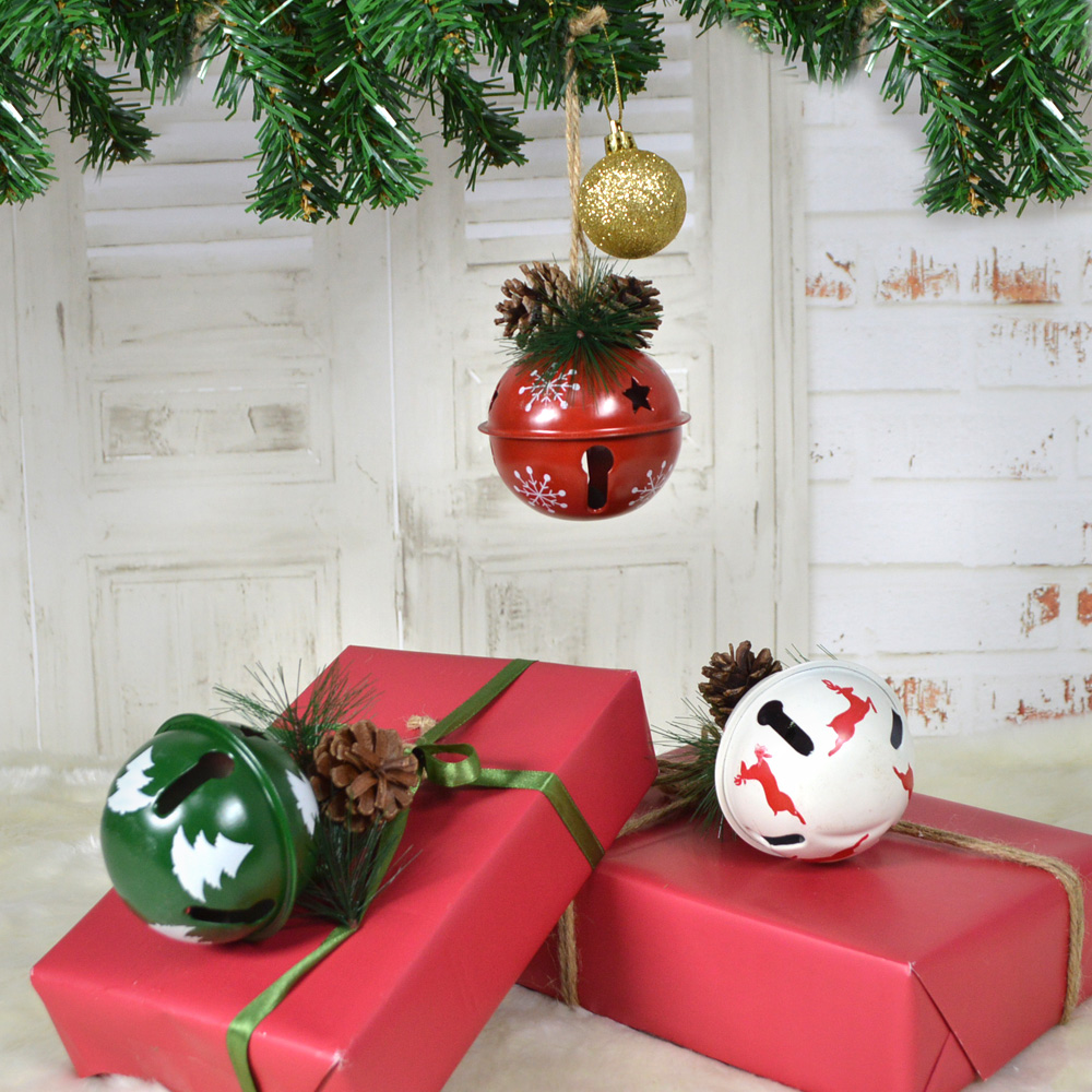 Adornos navideños para árbol de Navidad, campanas de metal colgantes, paquete triple, regalo para festivales 1