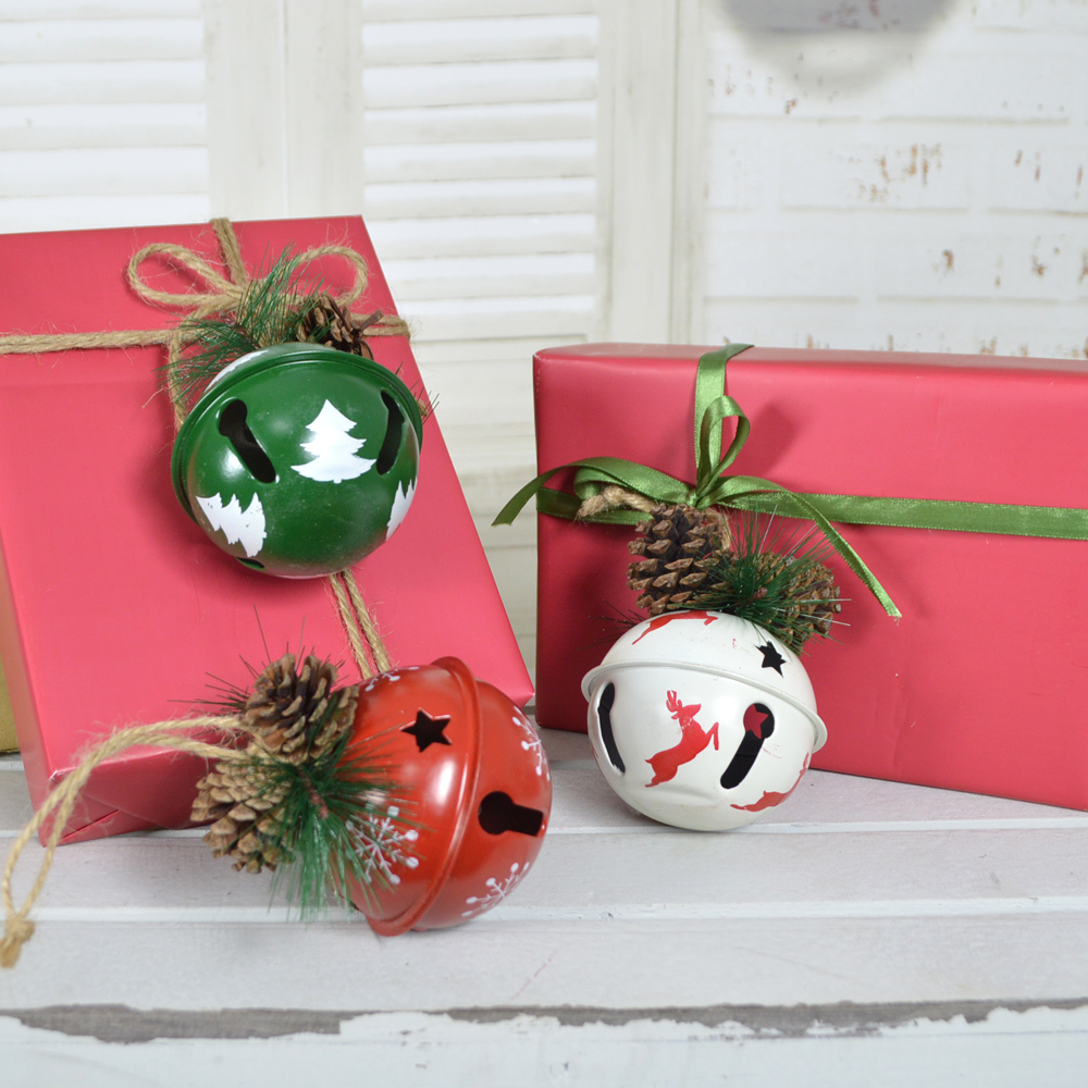 Adornos navideños para árbol de Navidad, campanas de metal colgantes, paquete triple, regalo para festivales 6