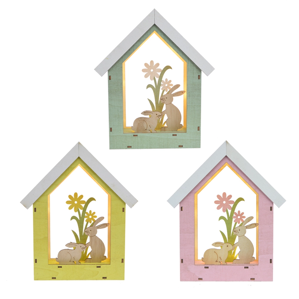 Faro decorativo de madera con forma de conejito para Pascua. 1