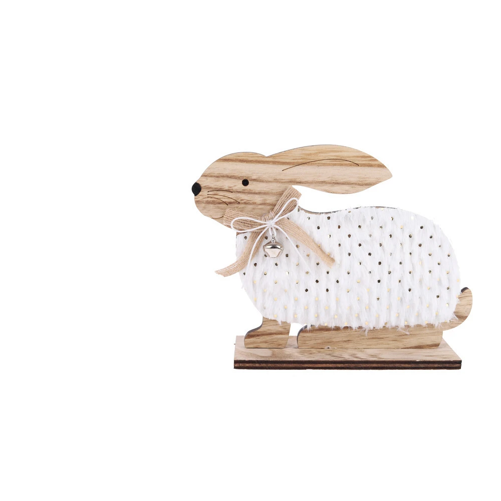 Lámpara de conejo de madera con pelo para mesa de Pascua, proveedor de artesanías. 1
