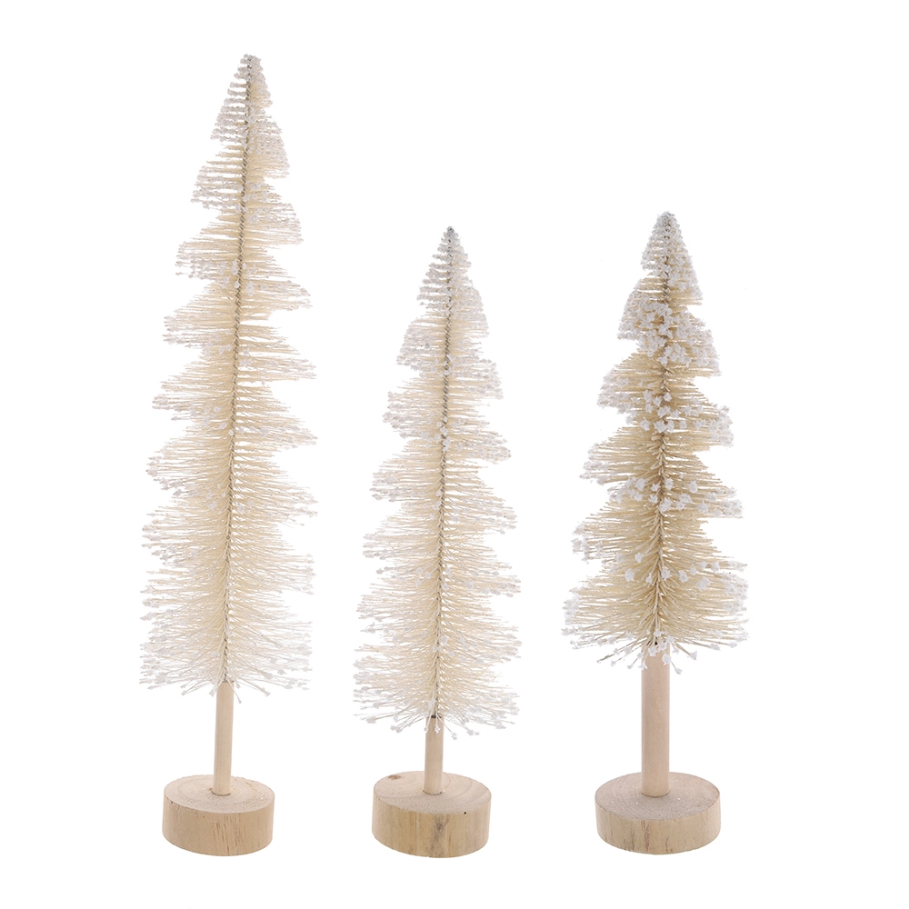 Árboles de pino en miniatura de sisal con base de madera, juego de árbol de Navidad para decoración de mesa navideña. 1