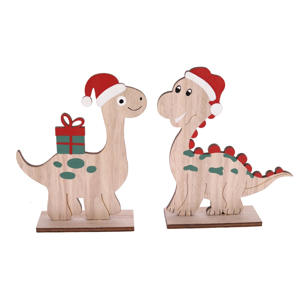 Christmas Wooden Ornaments Dinosaur Festive Christmas Decor for Shelves and Tables 1
