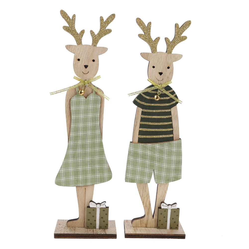 Customization Mr & Mrs Rudolph wooden standing pair Reindeer Christmas Figurine decoration 4