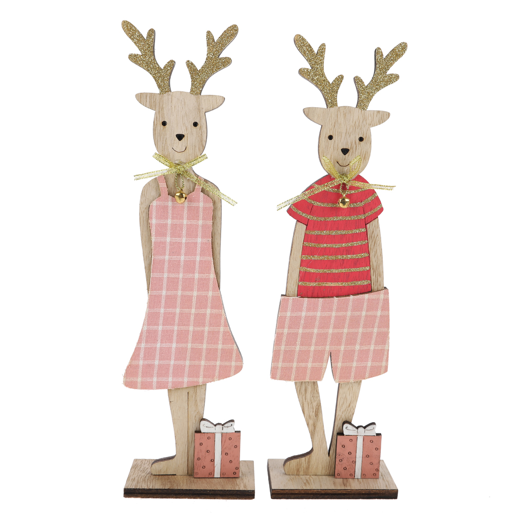 Customization Mr & Mrs Rudolph wooden standing pair Reindeer Christmas Figurine decoration 2