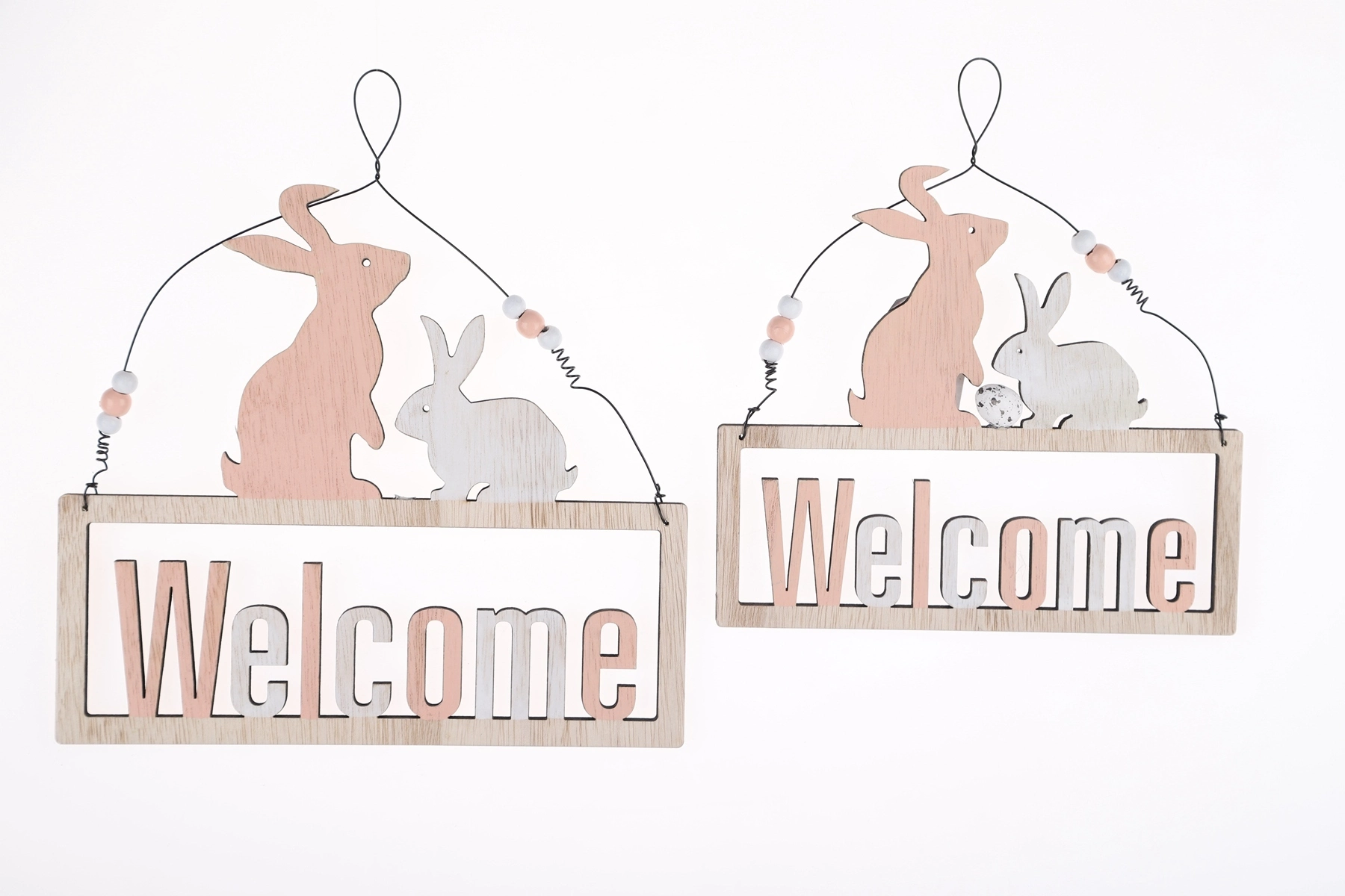 Letrero colgante de madera de Pascua, conejito de bienvenida, decoración para puerta 1