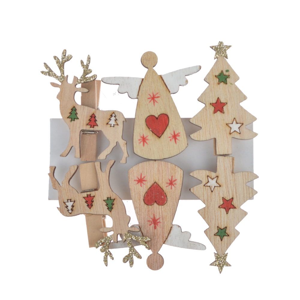 Großhandel Weihnachtsdekoration Hirsch Pegs Dekorative Clips Holz Wäscheklammer für Foto Postkarte 1