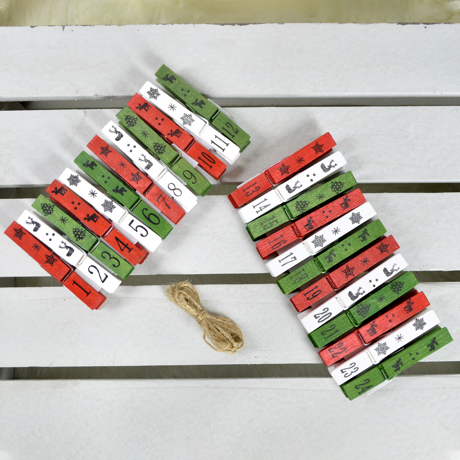 Großhandel DIY 24 Clips Weihnachten Advent Kette Holz Clip Advent Kalender Zahlen 6