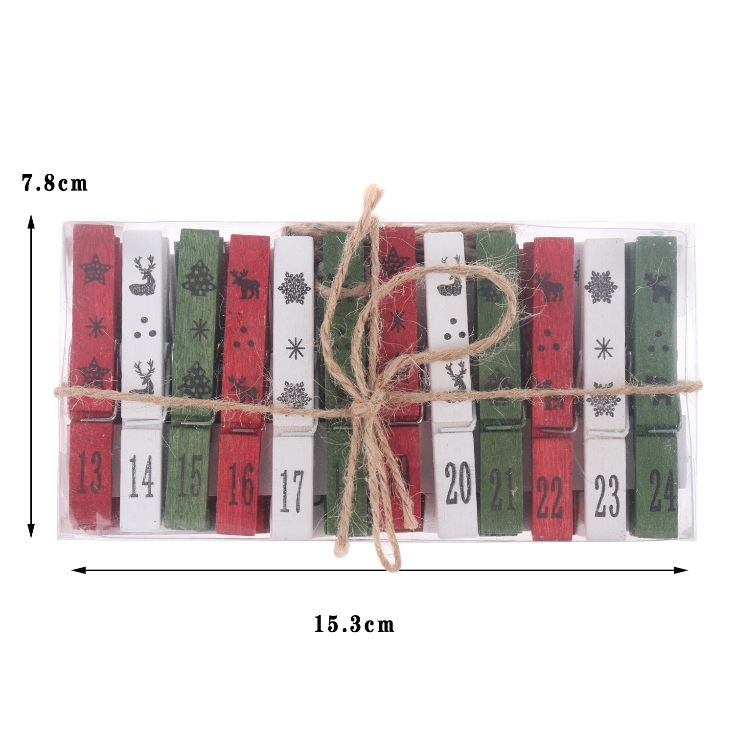 Großhandel DIY 24 Clips Weihnachten Advent Kette Holz Clip Advent Kalender Zahlen 2