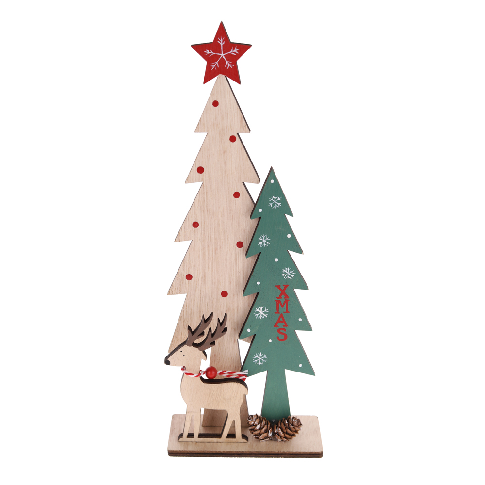 Weihnachtsbaum aus Holz mit Rentier-Zwerg, Tisch- und Fensterdekoration 4