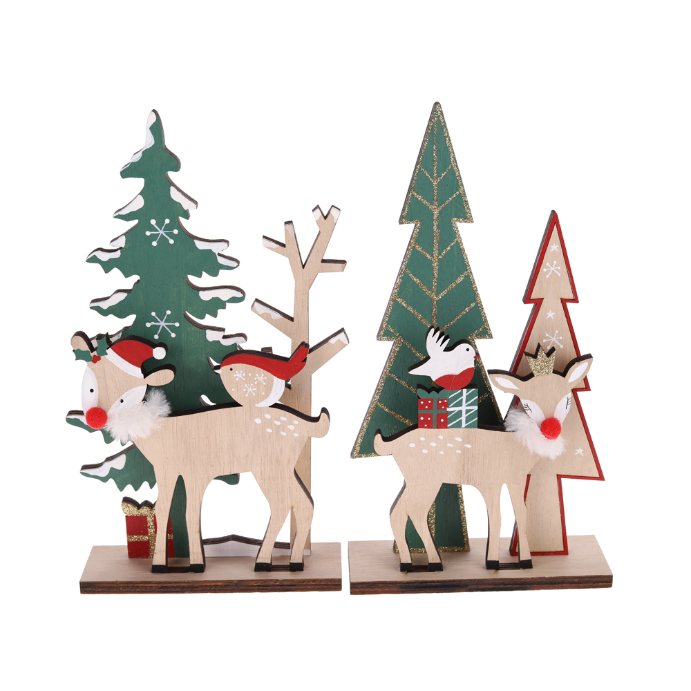 Weihnachtsbaum aus Holz mit Rentier-Zwerg, Tisch- und Fensterdekoration 2