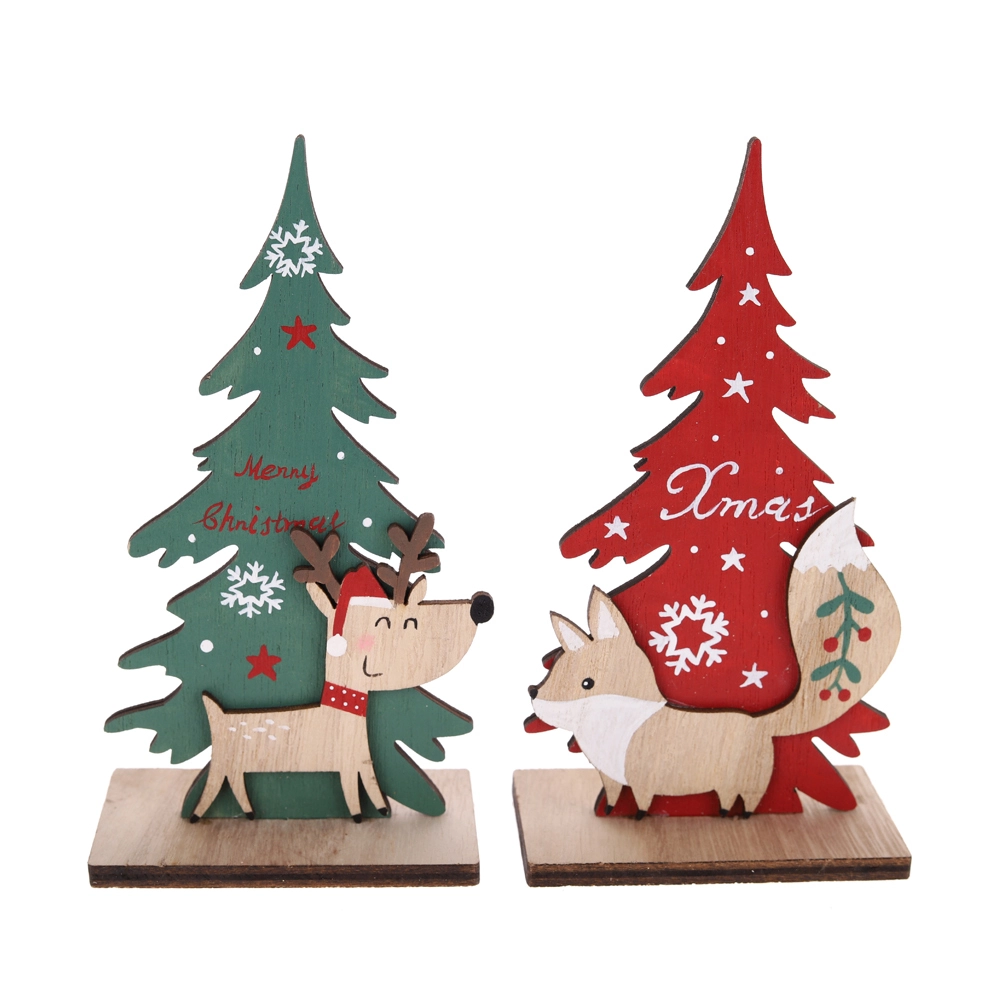 Christmas Wooden Tree with Reindeer Gnome Table Window Decorations 1