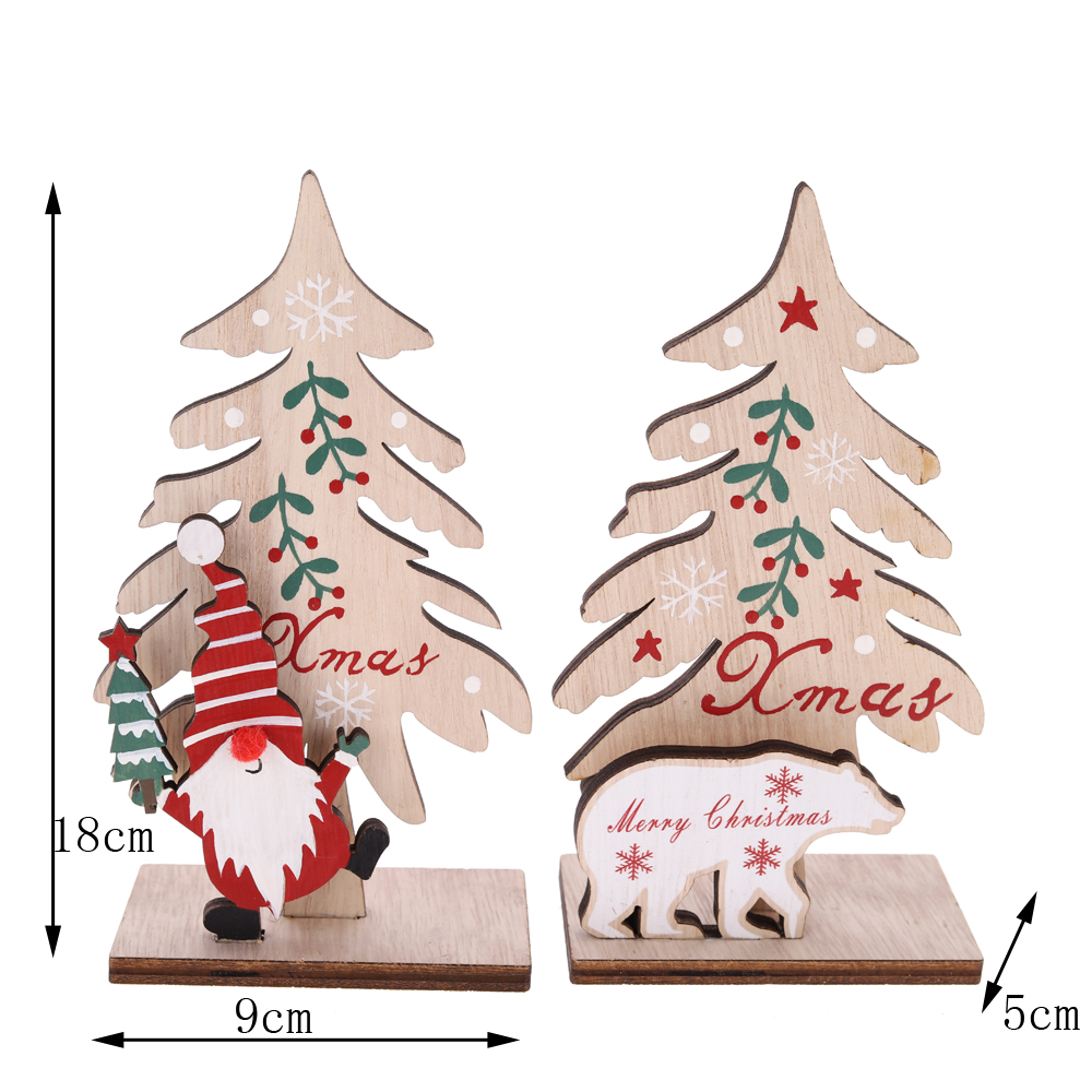 Weihnachtsbaum aus Holz mit Rentier-Zwerg, Tisch- und Fensterdekoration 3