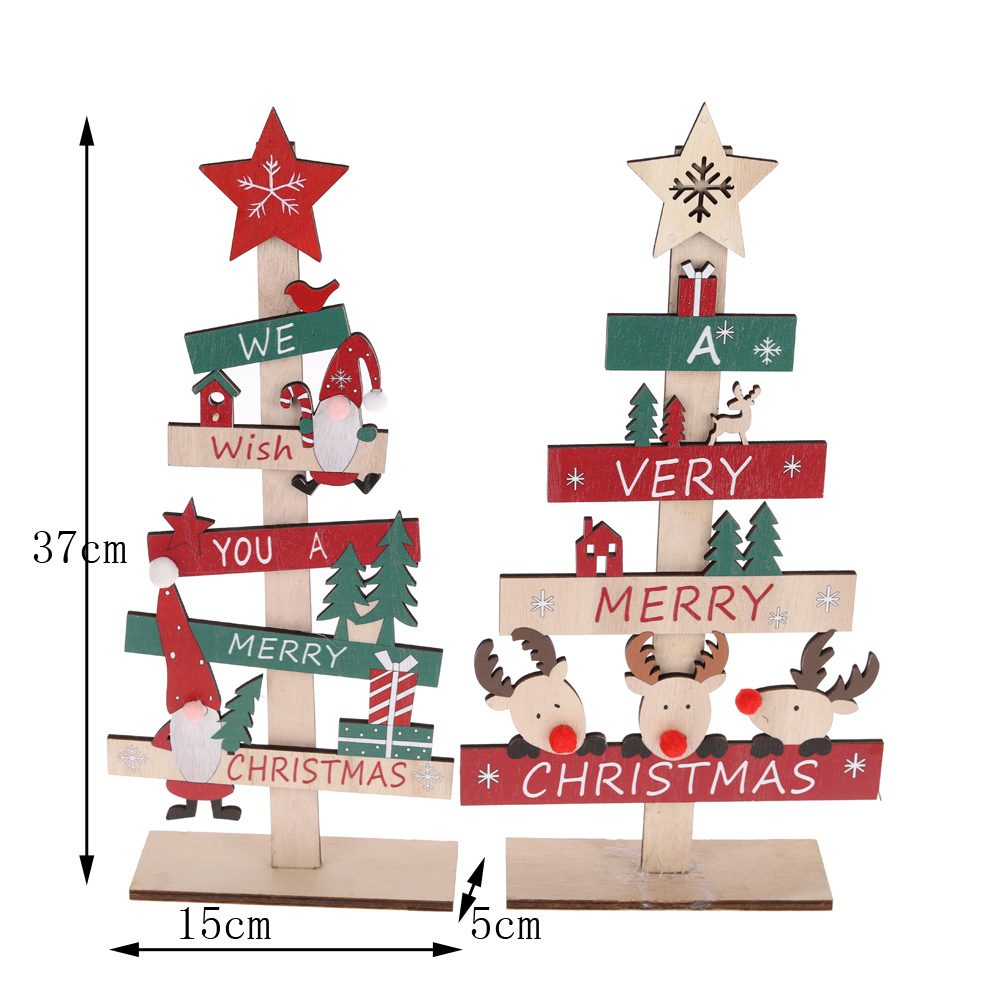 Weihnachtsbaum aus Holz mit Rentier-Zwerg, Tisch- und Fensterdekoration 5
