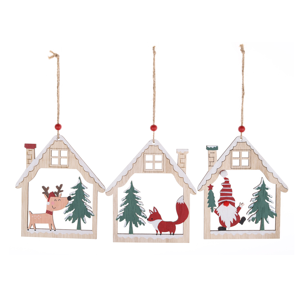 China Weihnachten Holz Haus Form Weihnachtsbaum hängen Ornament Customized-Tangchen 2