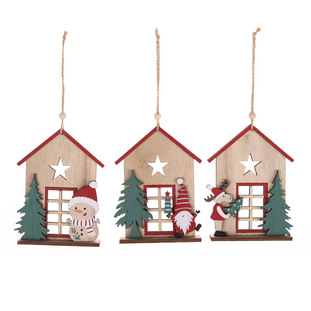 China Weihnachten Holz Haus Form Weihnachtsbaum hängen Ornament Customized-Tangchen 5