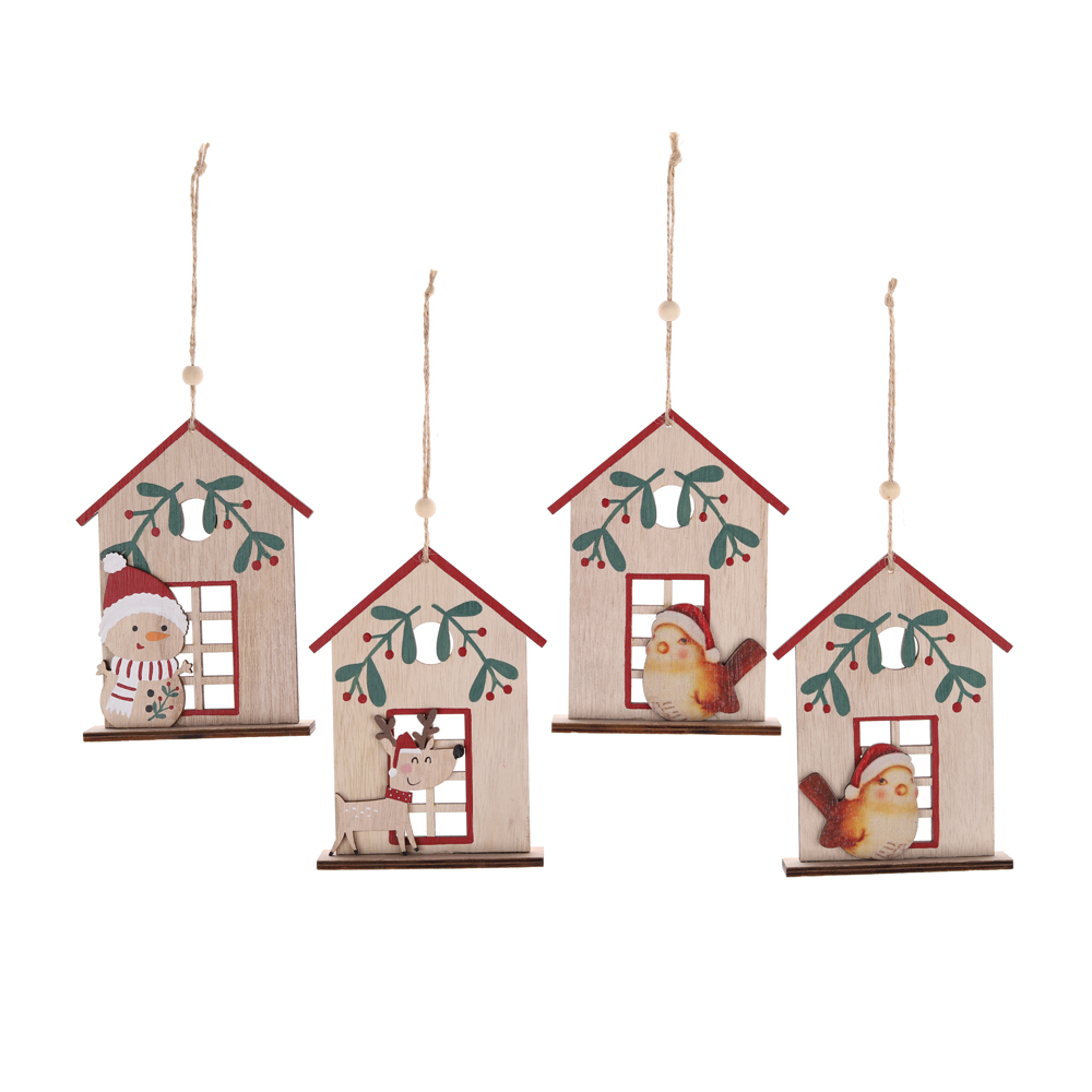 China Weihnachten Holz Haus Form Weihnachtsbaum hängen Ornament Customized-Tangchen 9