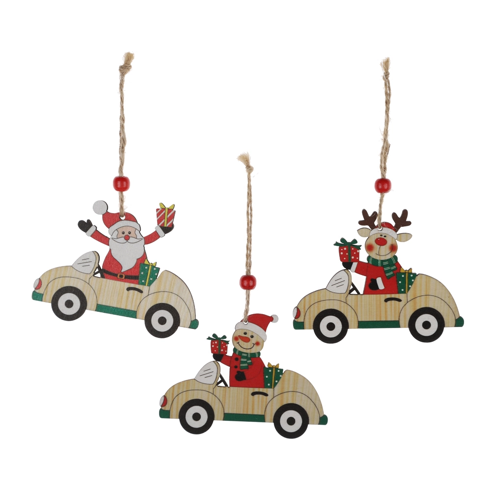 Mini coche navideño con Papá Noel, mini camión de madera, adornos colgantes para árbol de Navidad 1