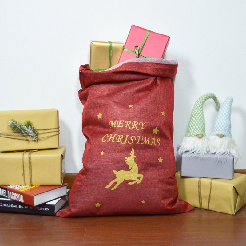 Draw String Weihnachtsgeschenktaschen Hirsch -Jute -Taschen für den Urlaub